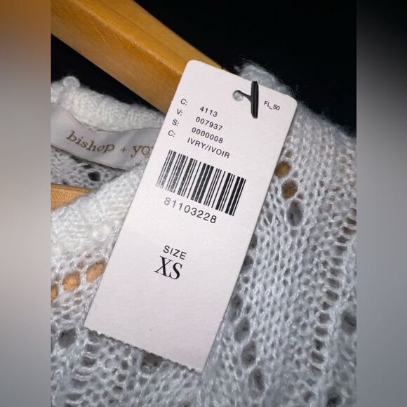 Anthropologie Bishop + Young Cream Crewneck Sweater With Tie Back Size XS NWT - Picture 4 of 8